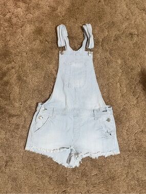 American Eagle Striped Denim Short Overalls